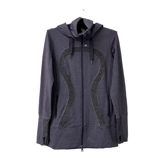 Lululemon Brushed Stride Jacket Black Swan Herringbone Full Zip Hooded Jacket 6 - Picture 3 of 7